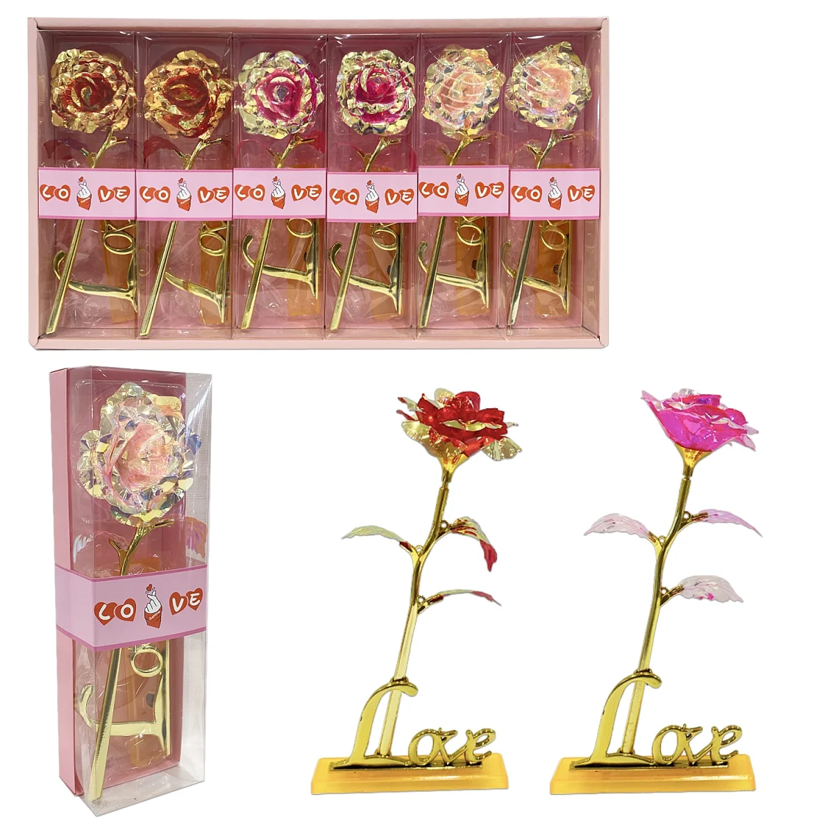 ROSA ARTIFICIAL BRILLANTE LOVE EN ACETATO (CJX6)