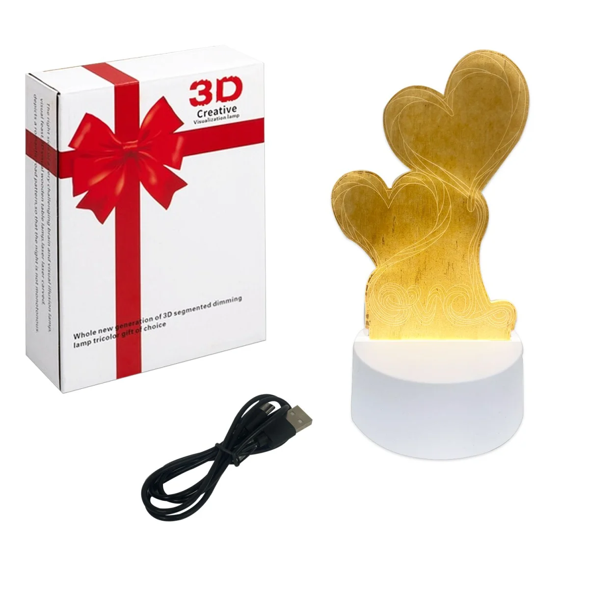 LAMPARA LED 3D CORAZONES LOVE (USB)
