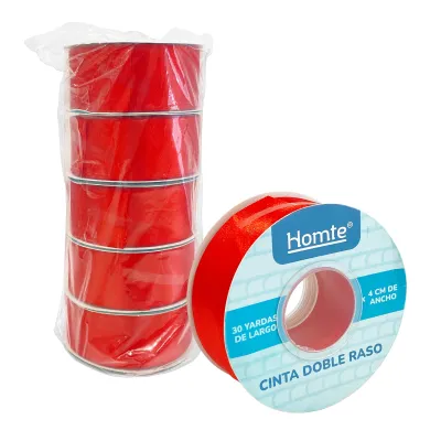 CINTA DOBLE RASO ROJA 4CM*30Y (PQTX5)