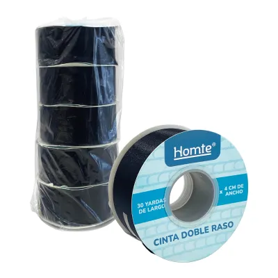 CINTA DOBLE RASO NEGRA 4CM*30Y (PQTX5)