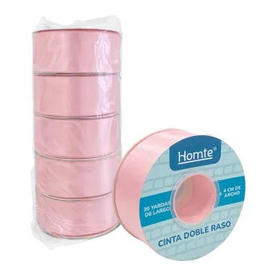 CINTA DOBLE RASO ROSADA 4CM*30Y (PQTX5)