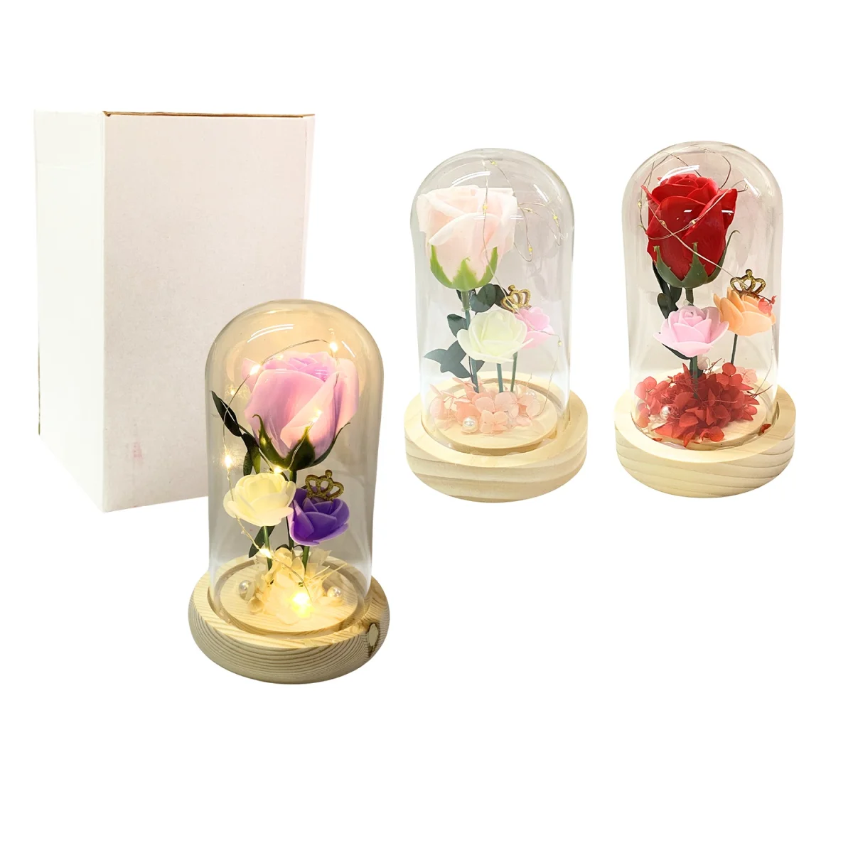 ROSAS ARTIFICIALES CON LUZ ENCAPSULADAS EN VIDRIO (PILAS)