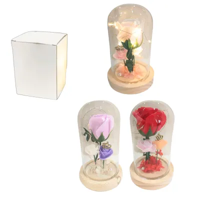 ROSAS ARTIFICIALES CON LUZ ENCAPSULADAS EN VIDRIO (PILAS)