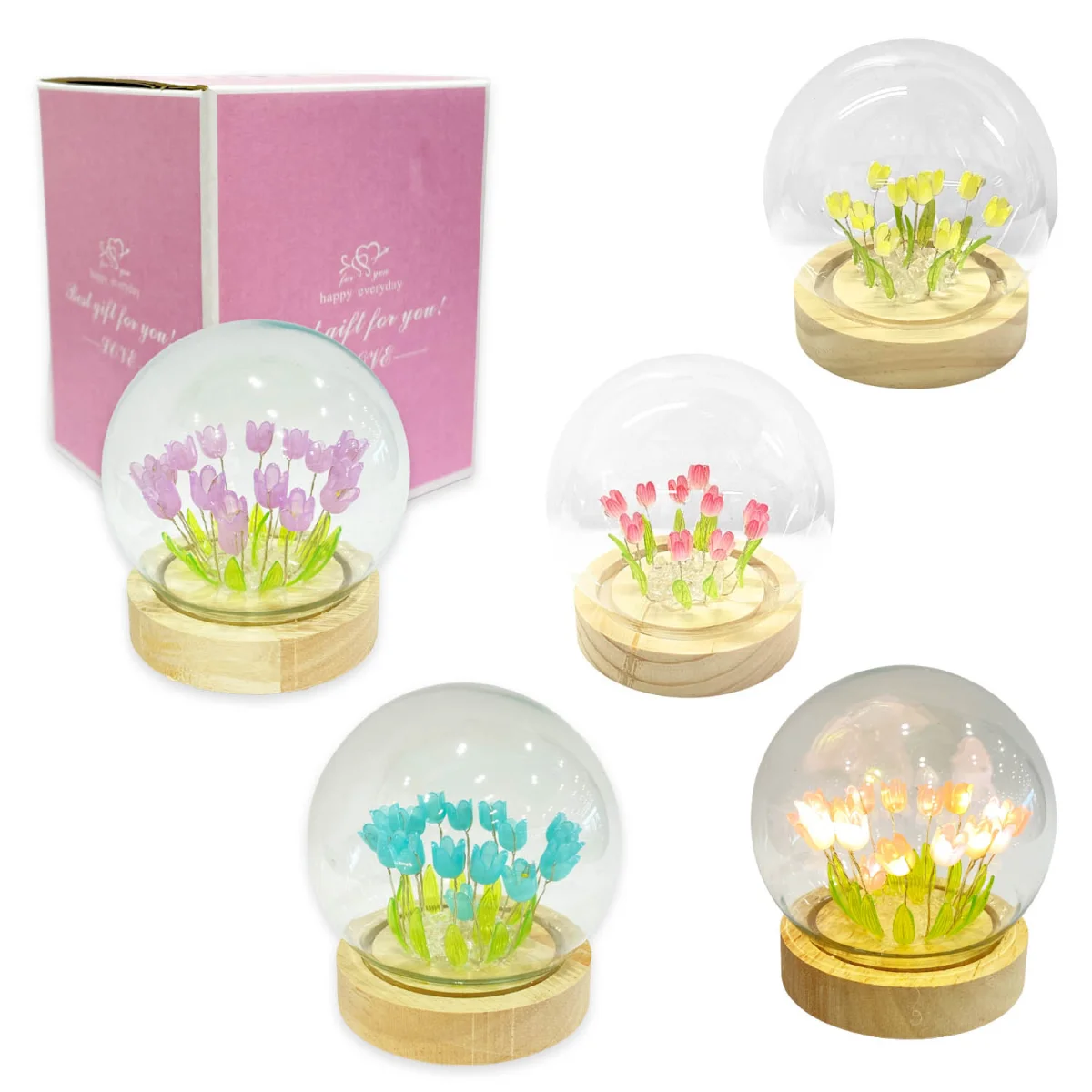 ESFERA CRISTAL CON TULIPANES DE LUZ (PILAS)