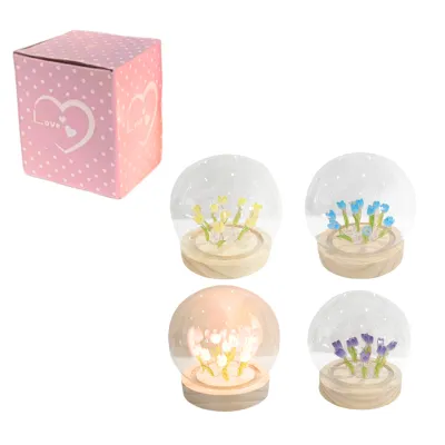 ESFERA DE CRISTAL CON TULIPANES DE LUZ (PILAS)