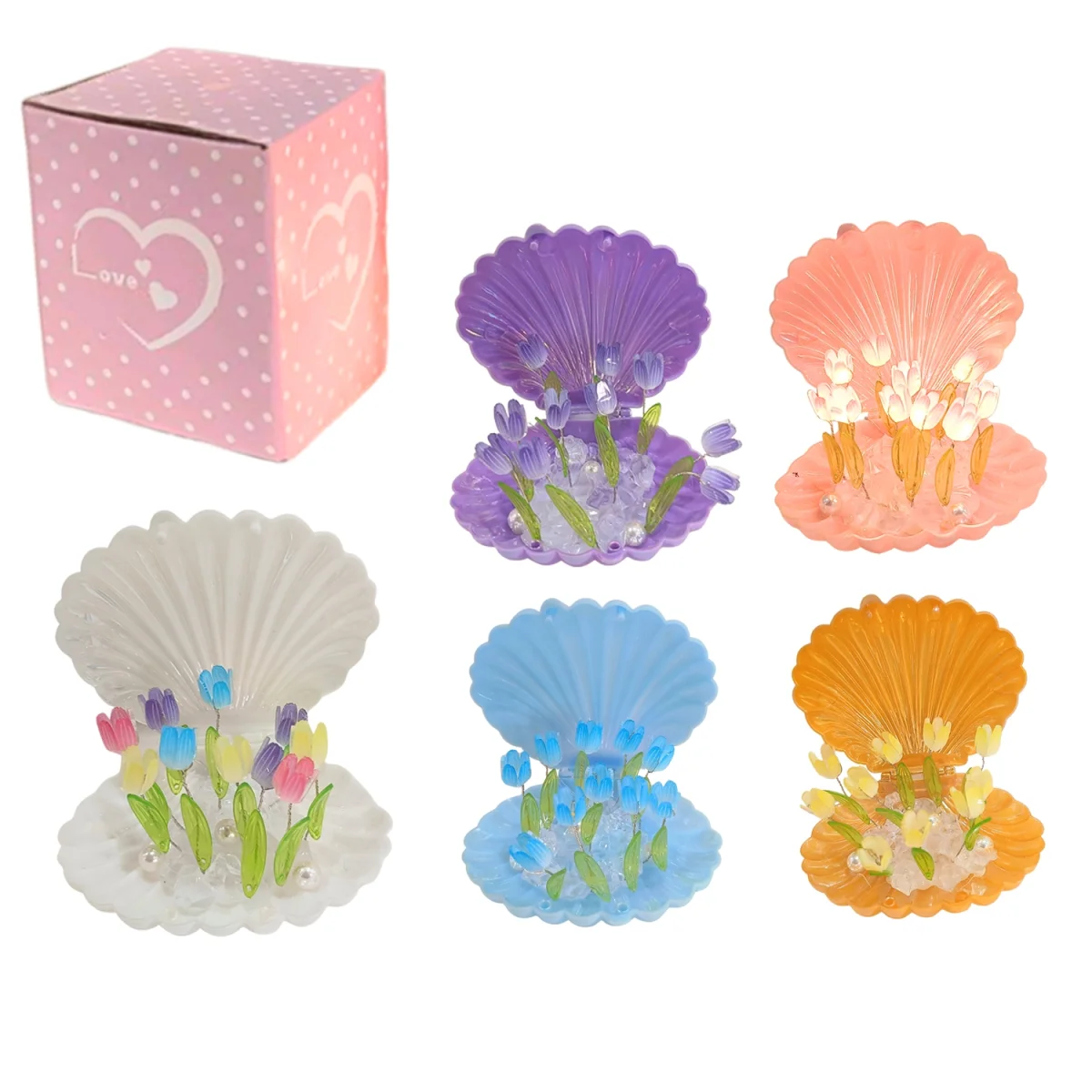 CONCHA DE TULIPANES CON LUZ DECORATIVA