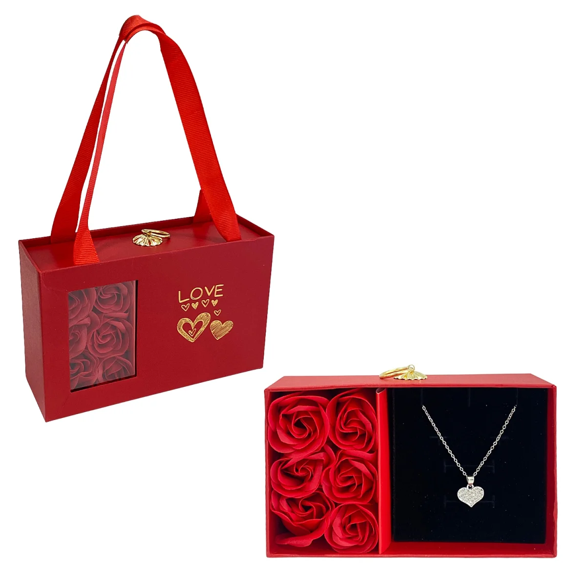 ROSAS ARTIFICIALES X6 CON COLLAR EN CAJA