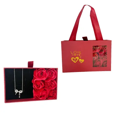 ROSAS ARTIFICIALES X6 CON COLLAR EN CAJA