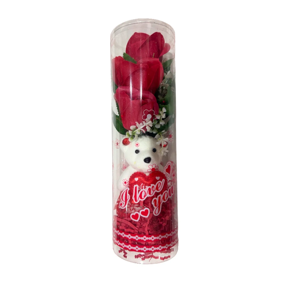 RAMO ROSAS ARTIFICIALES CON OSO EN ACETATO (CJX6)