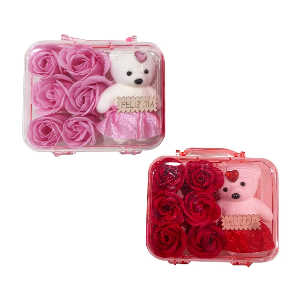 ROSAS ARTIFICIALES CON OSO EN CAJA,
