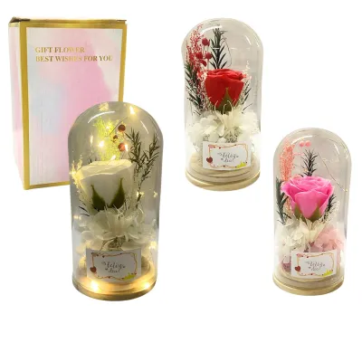 ROSA ARTIFICIAL CON LUZ ENCAPSULADA EN VIDRIO,