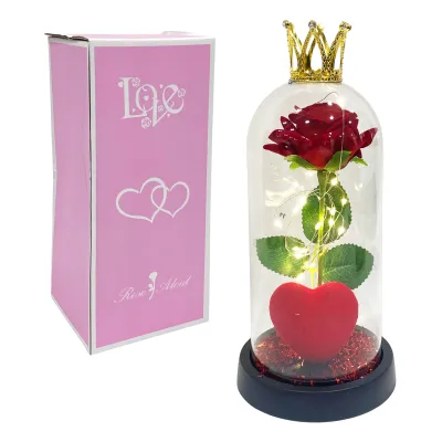 ROSA CON CORAZON Y LUZ ENCAPSULADA (PILAS),