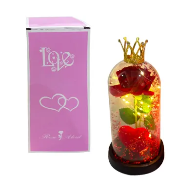 ROSA CON CORAZON Y LUZ ENCAPSULADA (PILAS)