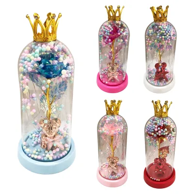 ROSA BRILLANTE CON OSO Y LUZ ENCAPSULADA,