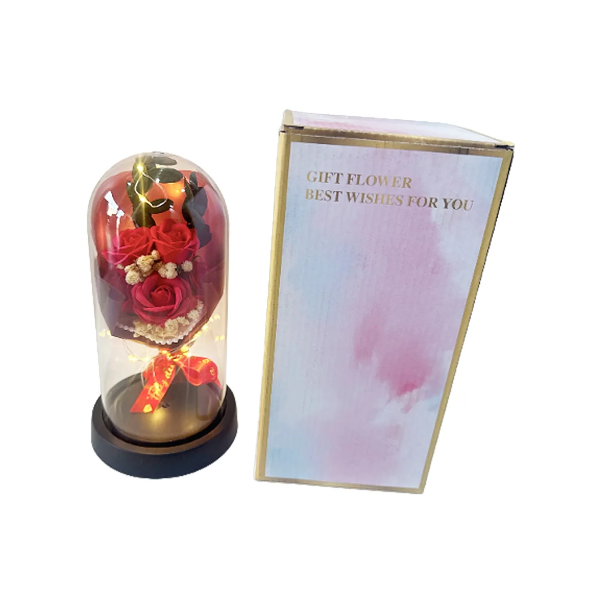 RAMO ROSAS ARTIFICIALES CON LUZ ENCAPSULADAS (PILAS)