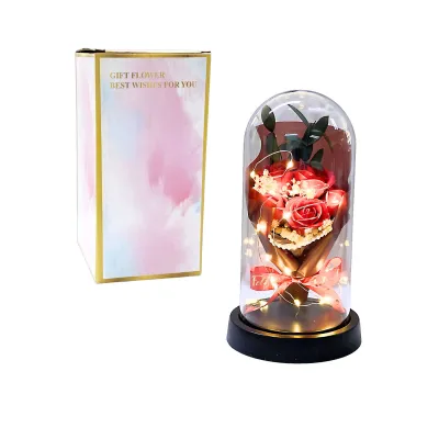 RAMO ROSAS ARTIFICIALES CON LUZ ENCAPSULADAS (PILAS),