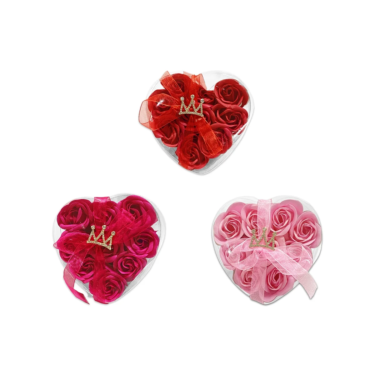 ROSAS ARTIFICIALES X9 EN ACETATO CORAZON