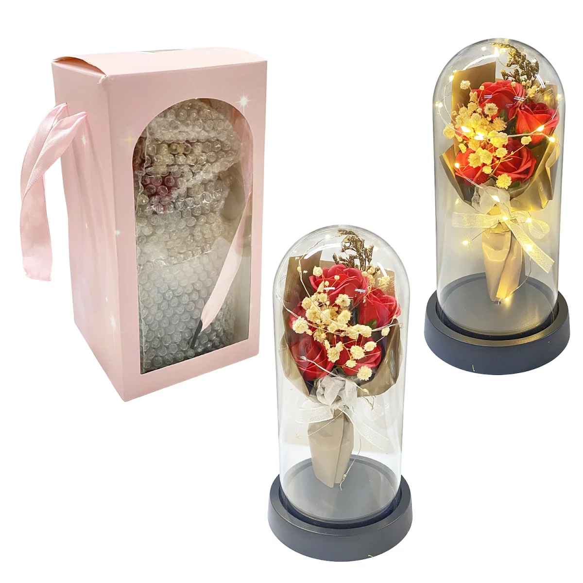 RAMO ROSAS ARTIFICIALES CON LUZ ENCAPSULADAS