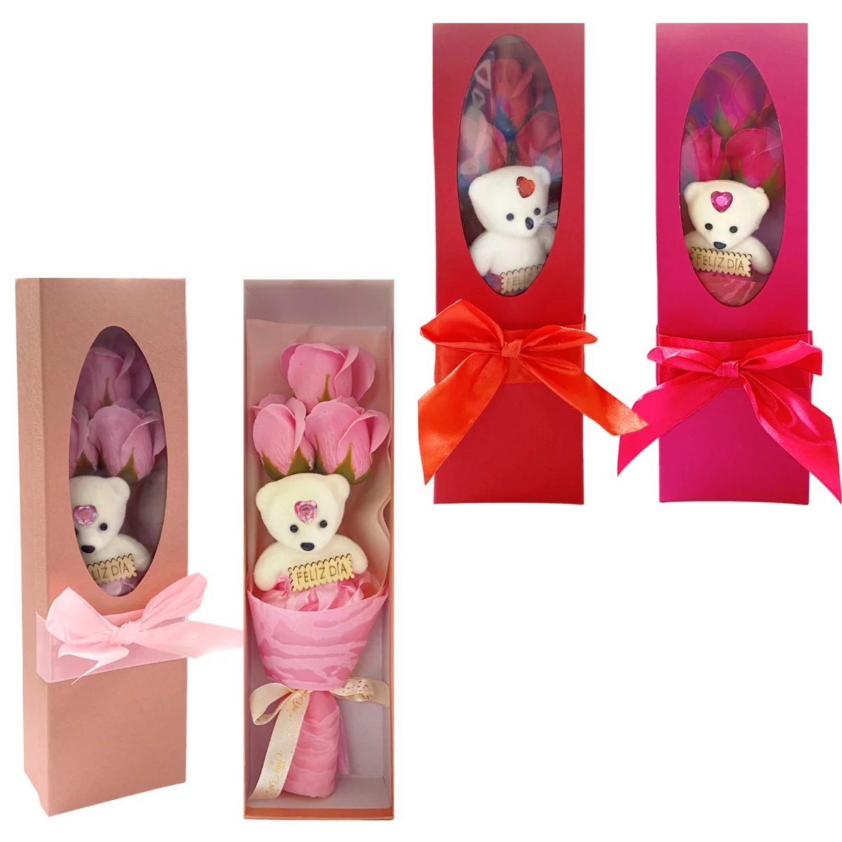 RAMO ROSAS ARTIFICIALES CON OSO EN CAJA