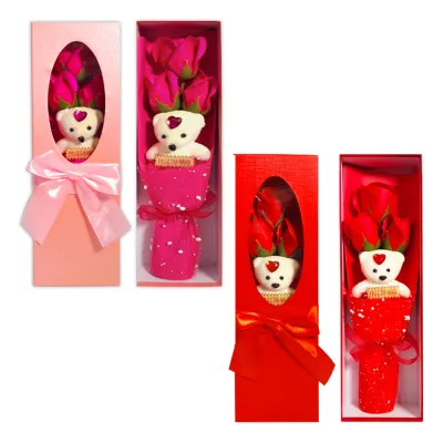 RAMO ROSAS ARTIFICIALES CON OSO EN CAJA