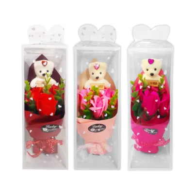 RAMO ROSAS ARTIFICIALES CON OSO EN ACETATO (CJX5)