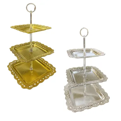 DULCERO DE MESA CUADRADO BRILLANTE 3 NIVELES