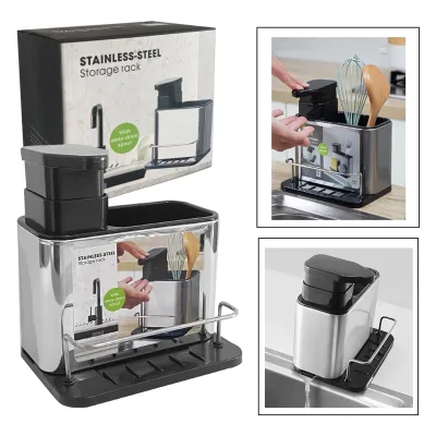 ESCURRIDOR CON DISPENSADOR DE JABON Y PORTA ESPONJA