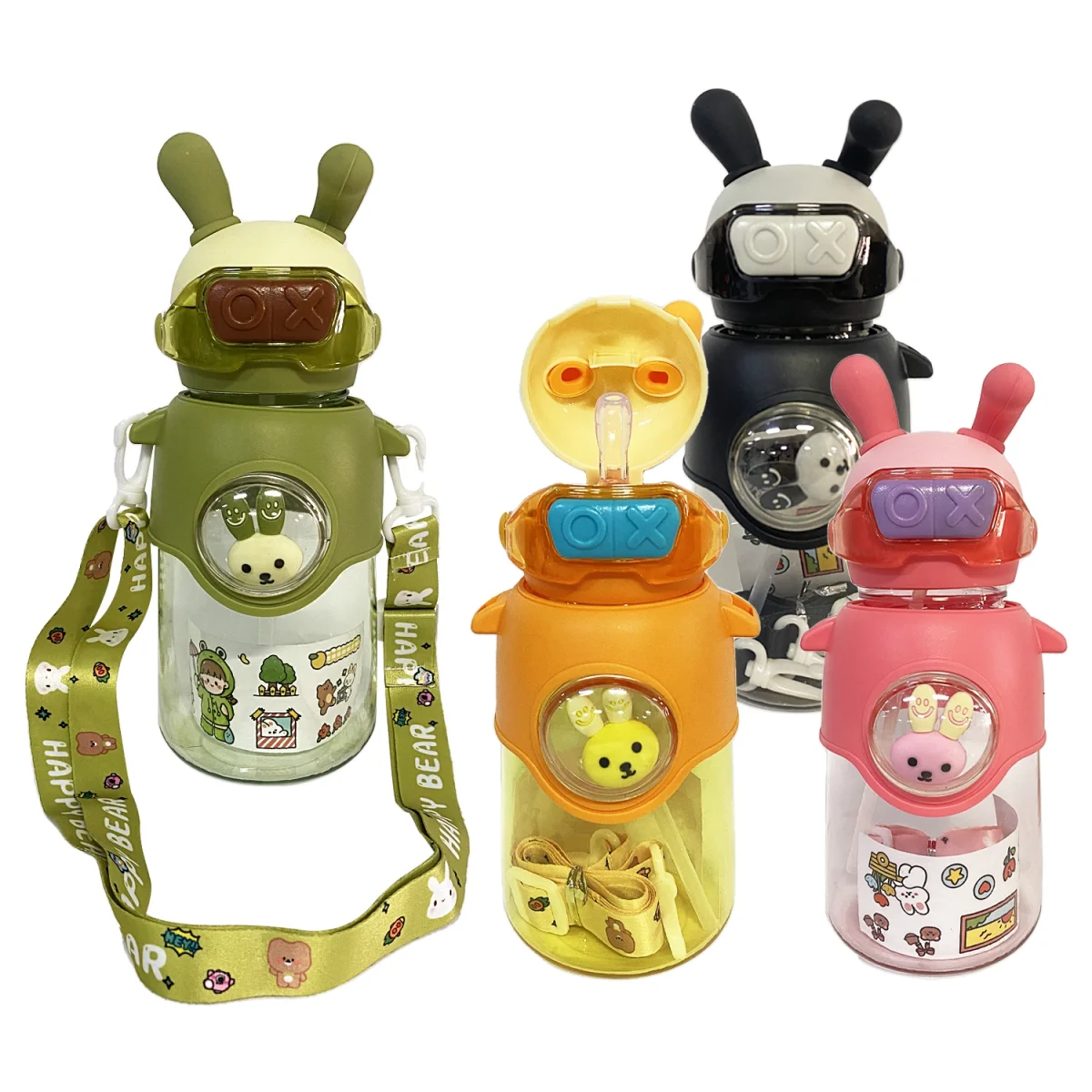 TERMO PLASTICO CONEJO OREJAS CON STICKERS 650ML