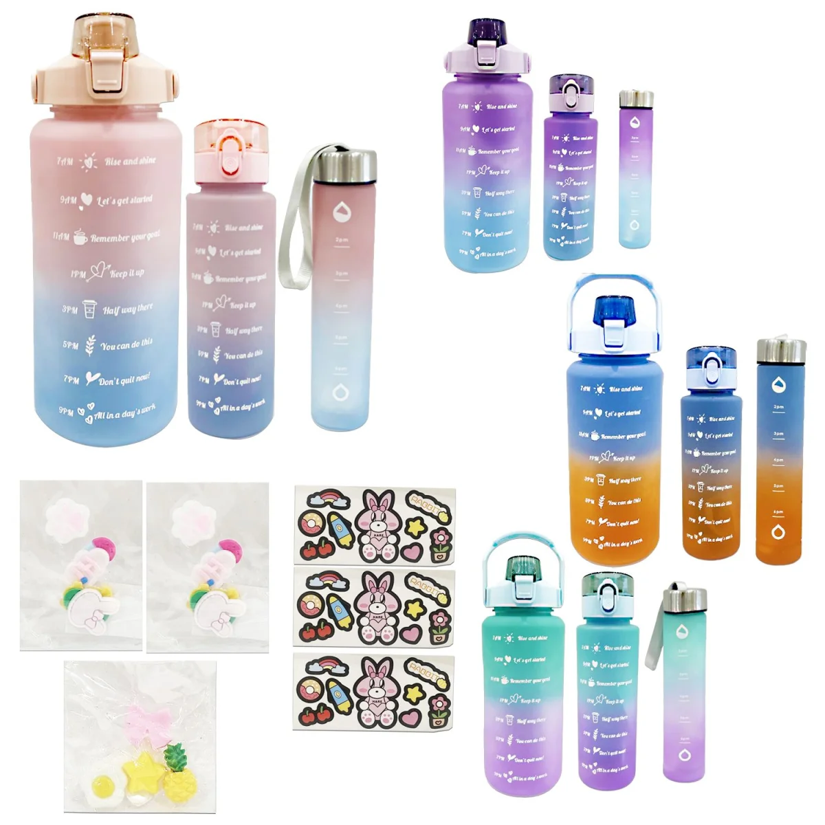 TERMO MOTIVACIONAL X3 PINES Y STICKERS 2000ML-900ML-500ML