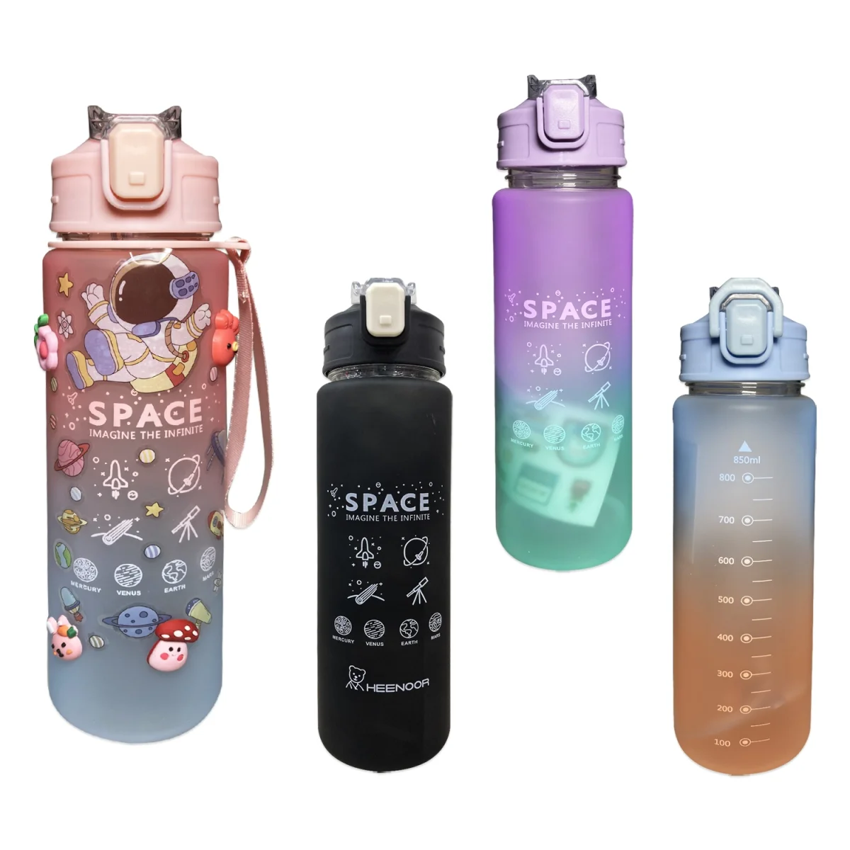 TERMO PLASTICO DEGRADE ESPACIAL CON STICKERS Y PINES 850ML