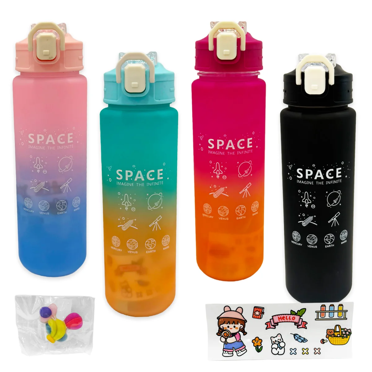 TERMO PLASTICO DEGRADE ESPACIAL CON STICKERS Y PINES 850ML