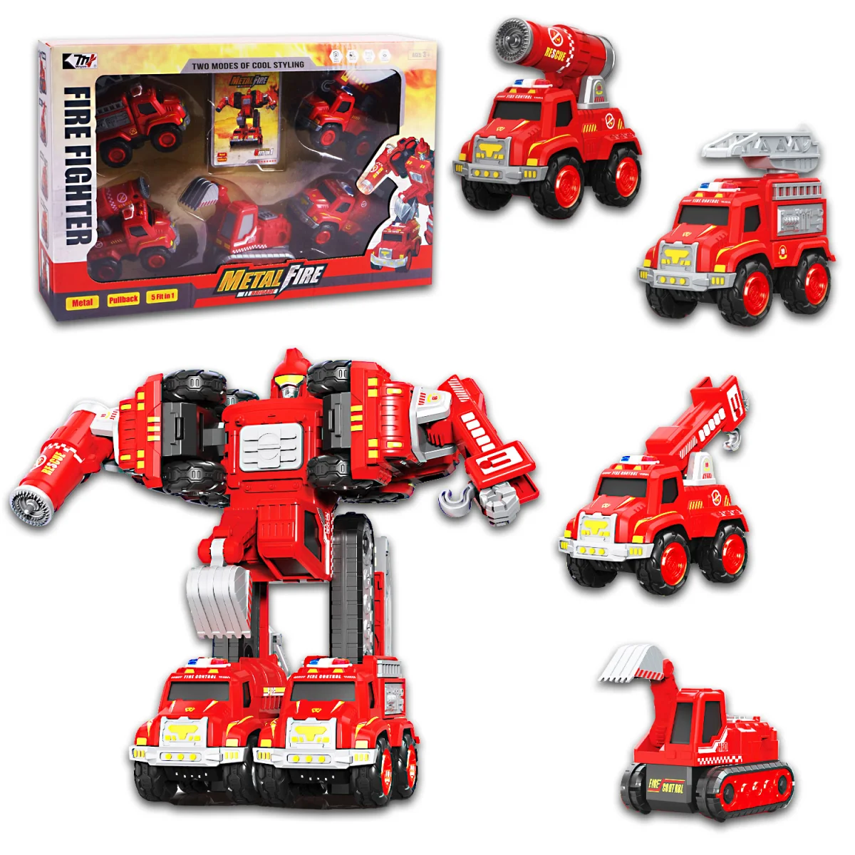 TRANSFORMER CARRO BOMBEROS ARMABLE 5 EN 1
