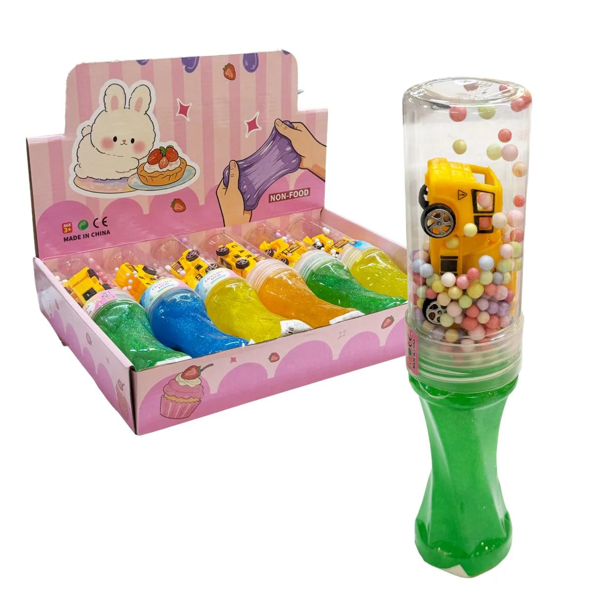 SLIME TUBO ESCARCHADO CON CARRO CONSTRUCCION (CJX6)