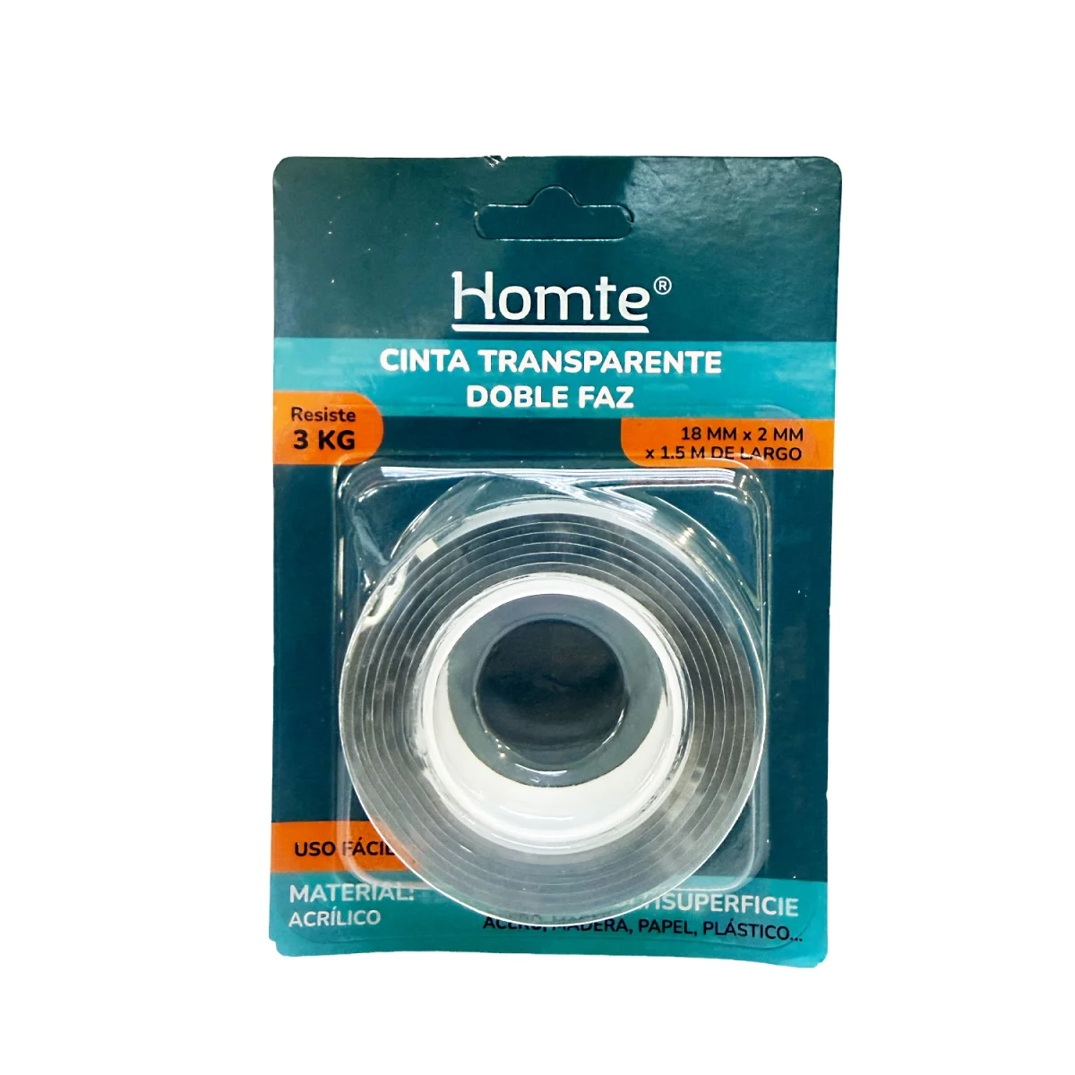 CINTA DOBLE FAZ TRANSPARENTE 18MM*1.5M