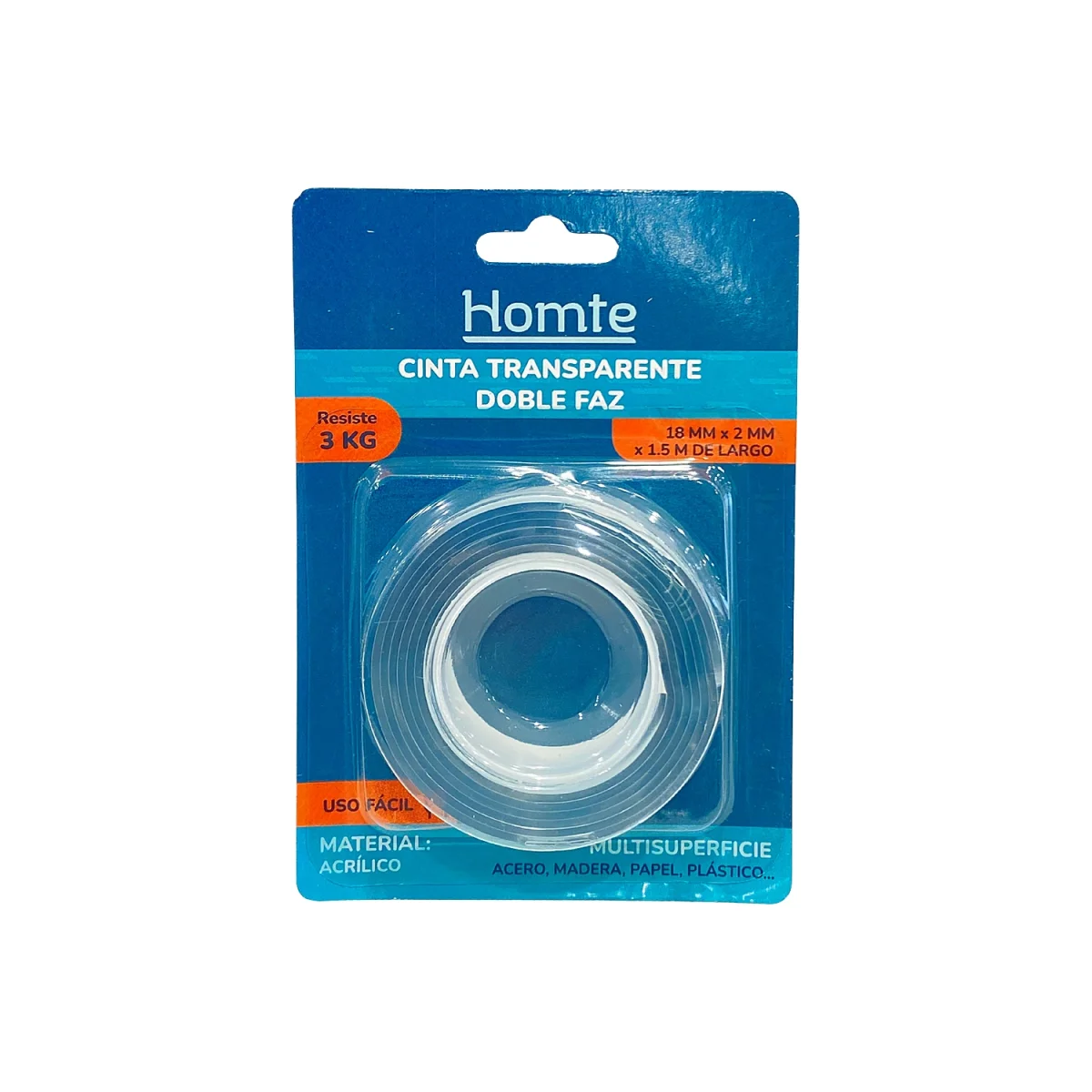 CINTA DOBLE FAZ TRANSPARENTE 18MM*1.5M