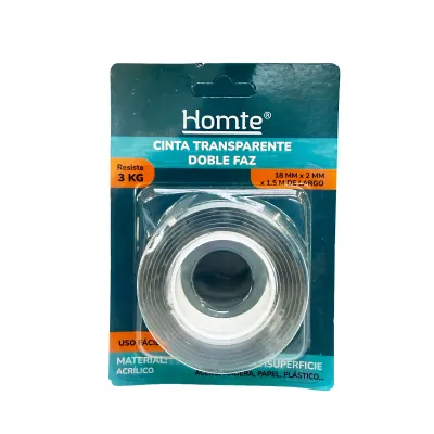 CINTA DOBLE FAZ TRANSPARENTE 18MM*1.5M