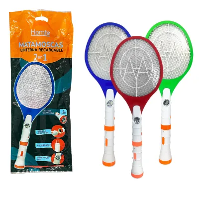 RAQUETA MATA INSECTOS CON LINTERNA RECARGABLE