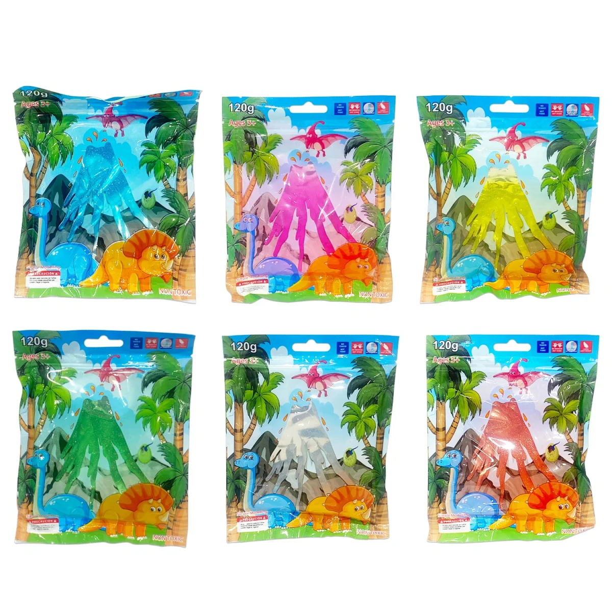 SLIME ESCARCHADO EN BOLSA DINOSAURIO (PQTX12)